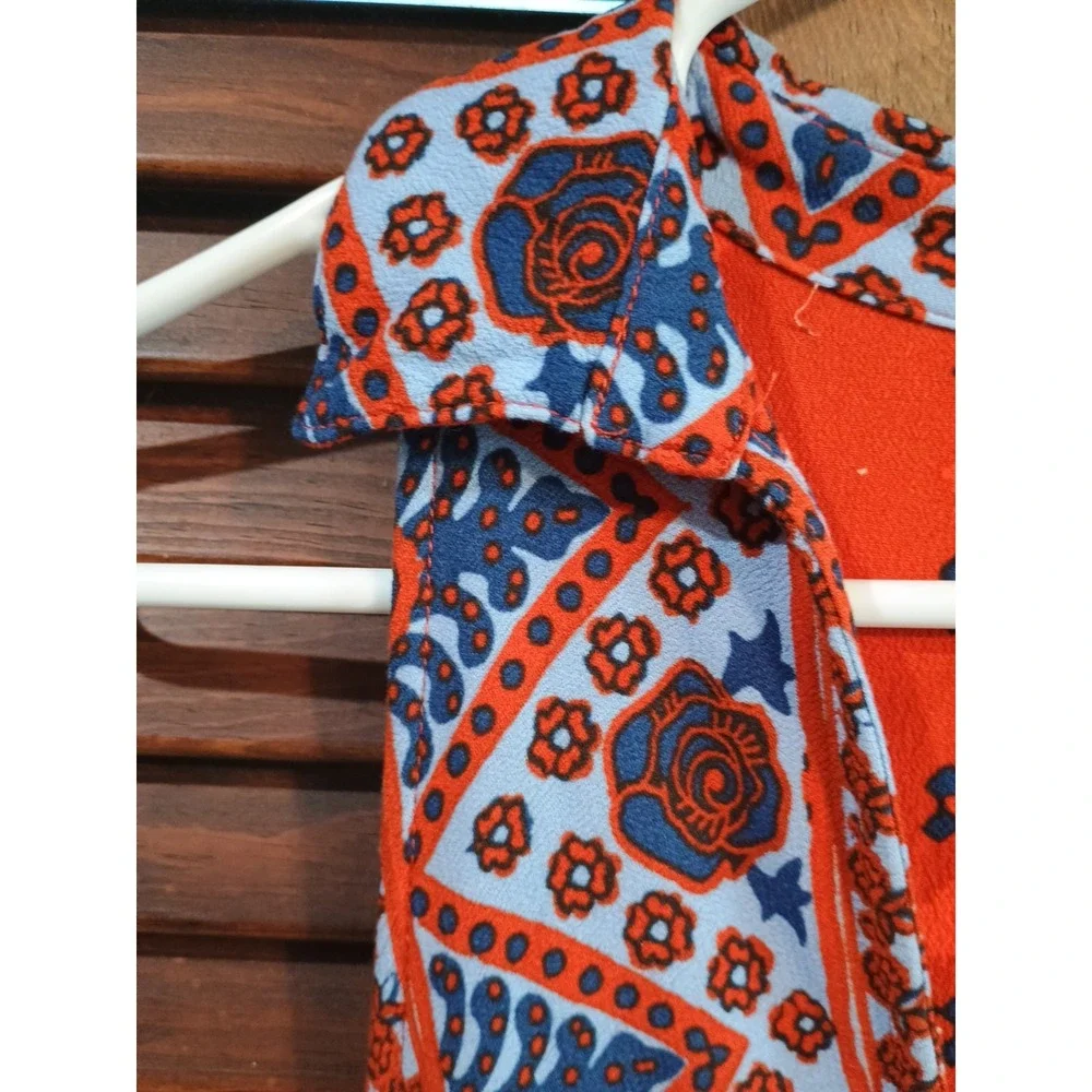 Free‎ People Orange Printed Sleeveless Charlotte Tunic Tank Top Pockets Size S